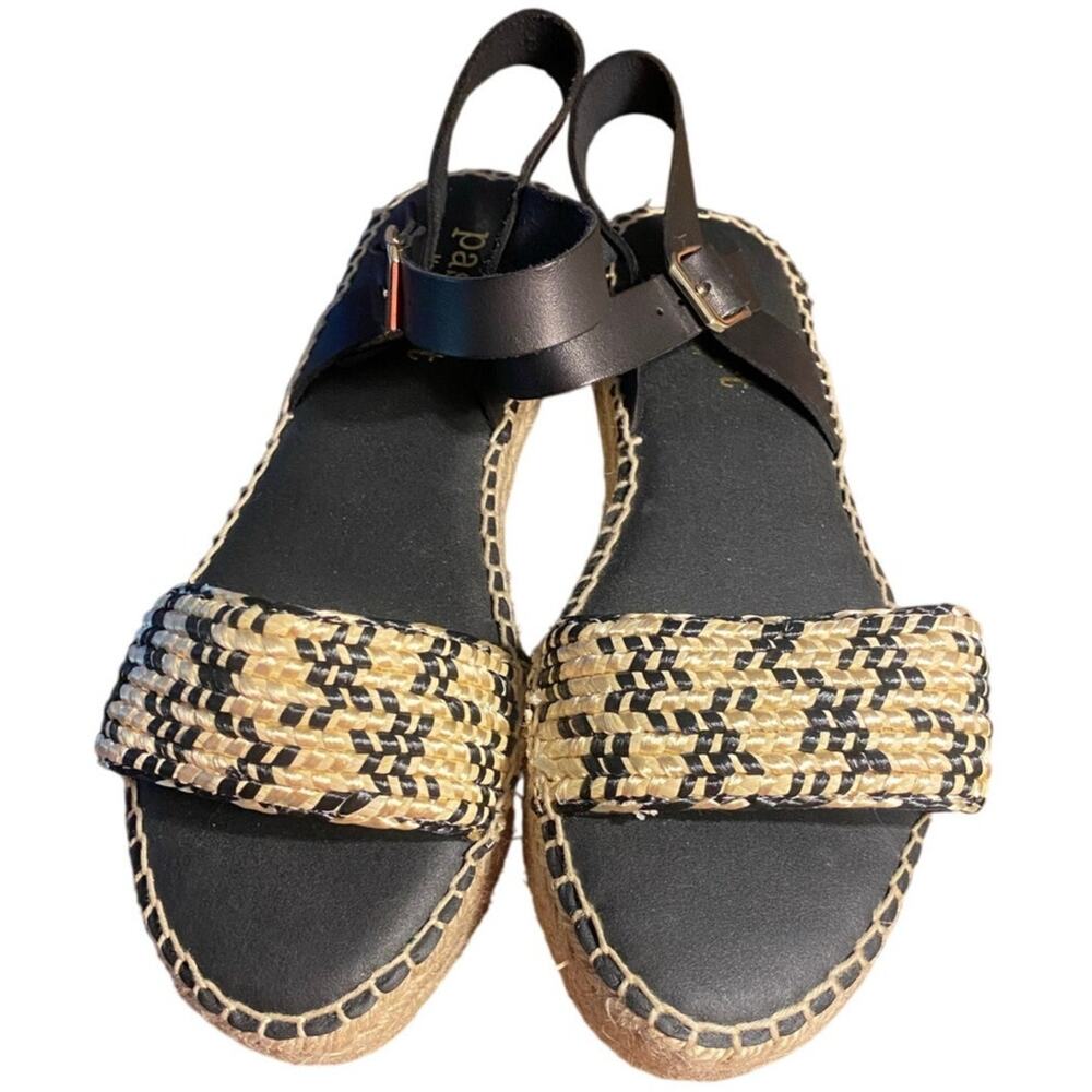 PASEART, Espadrille, Sandal, Size 39, 8.5, Black/Tan, Platform, Adjustable Strap